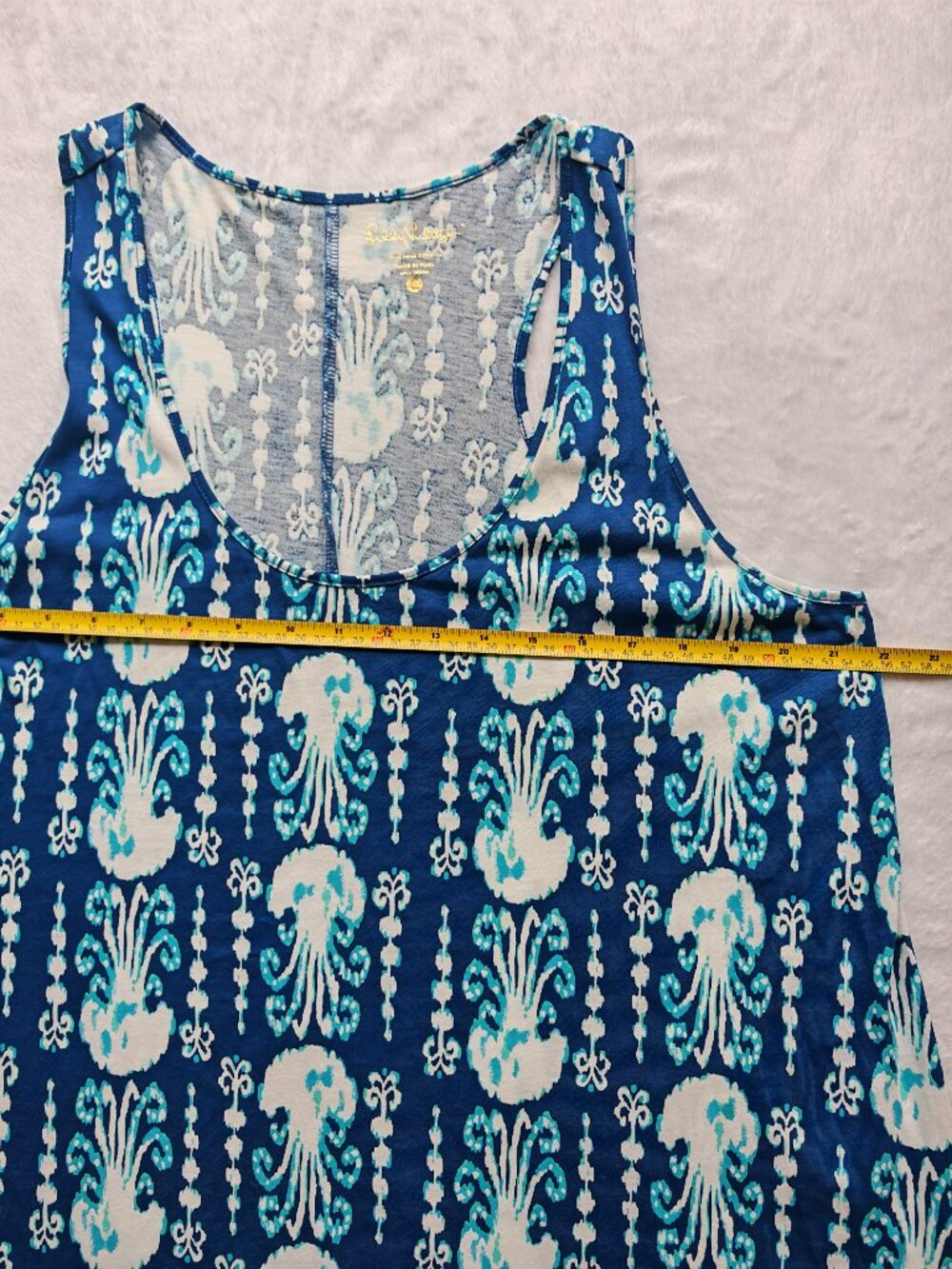 Lilly Pulitzer Get In Line Melle Dress XL Blue Aqua Print Sleeveless Swing A-Lin - Picture 9 of 10